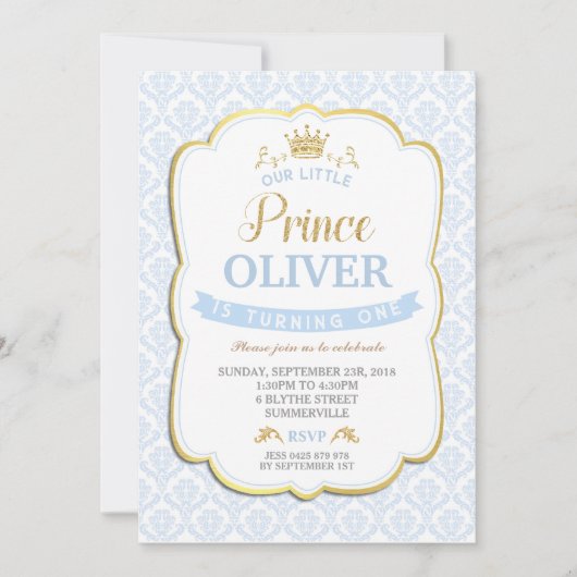 Onze kleine prins verjaardag uitnodiging jongen bl (Voorkant)