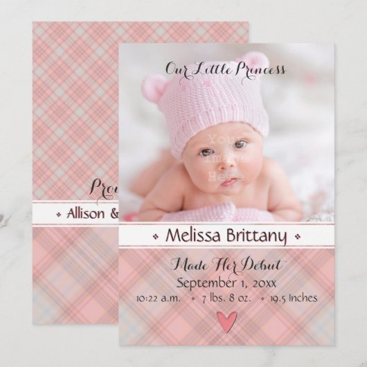 Onze kleine prinses Baby Girl geboorteaankondiging Aankondiging (Voorkant / Achterkant)