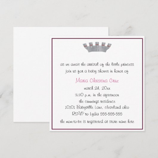 Onze kleine prinses Baby shower uitnodiging (Voorkant / Achterkant)