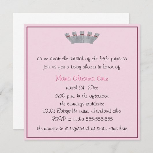 Onze kleine Prinses Baby shower Uitnodiging (Roze) (Voorkant / Achterkant)