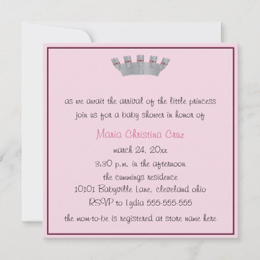 Onze kleine Prinses Baby shower Uitnodiging (Roze) (Voorkant)