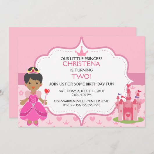 Onze kleine prinses Birthday Party Invitation (AA) Kaart (Voorkant / Achterkant)