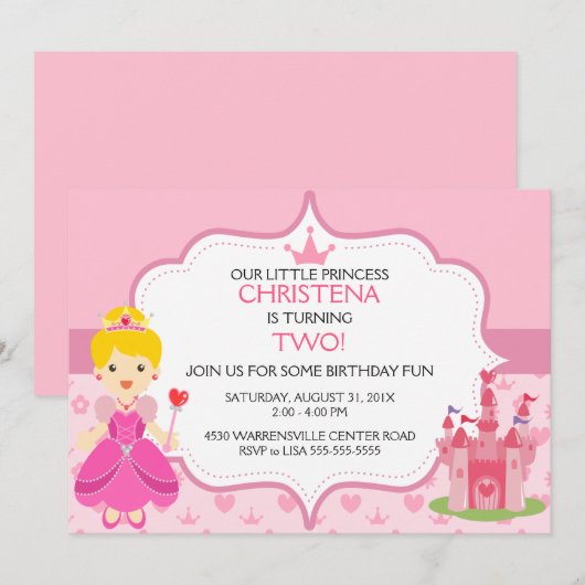 Onze kleine prinses Birthday Party Invitation (BL) Kaart (Voorkant / Achterkant)