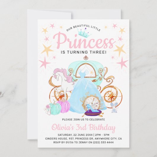 Onze kleine prinses Girls Birthday Party Kaart (Voorkant)