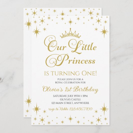 Onze Kleine Prinses Koninklijke Gouden en Blauwe V Kaart (Voorkant / Achterkant)