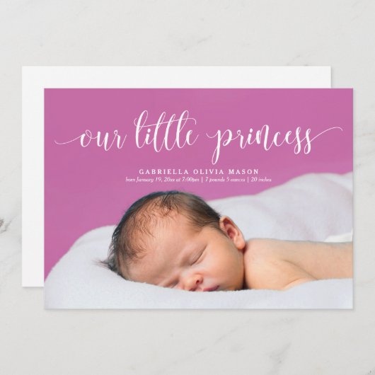 Onze kleine prinses Manuscript Geboorteaankondigin Aankondiging (Voorkant / Achterkant)