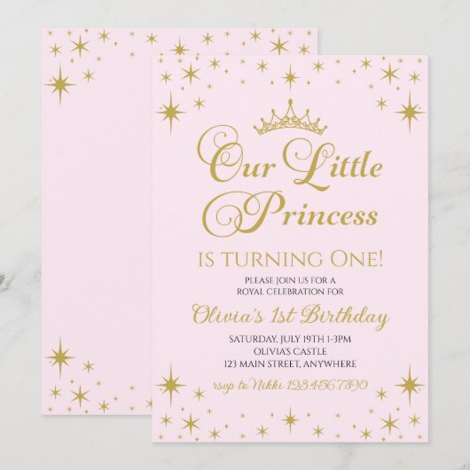 Onze kleine prinses Royal goud en roze verjaardag Kaart (Voorkant / Achterkant)