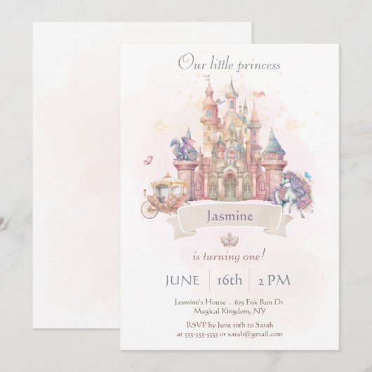 Onze kleine prinses sprookje Kind uitnodiging (Voorkant / Achterkant)