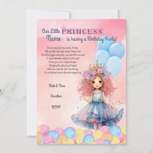 Onze kleine prinses verjaardagsfeestje uitnodiging (Voorkant)