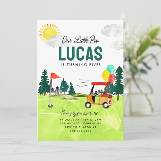 Onze Kleine Pro Swing Par-tee Kinderen Golf Verjaa Kaart (Staand voorkant)