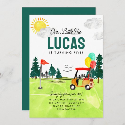 Onze Kleine Pro Swing Par-tee Kinderen Golf Verjaa Kaart (Voorkant / Achterkant)