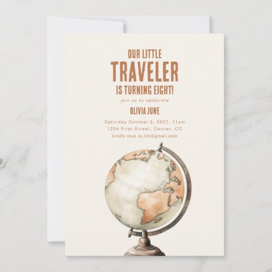 Onze kleine reiziger verjaardagsfeestje uitnodigen kaart (Voorkant)