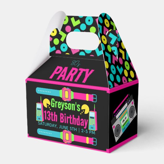 onze kleine Retro Neon 80's verjaardagsfeestje Bedankdoosjes (Voorkant Zijde)