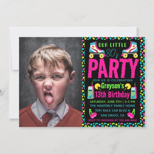 onze kleine Retro Neon 80's verjaardagsfeestje Kaart (Voorkant)