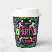 onze kleine Retro Neon 80's verjaardagsfeestje Papieren Bekers (Achterkant)