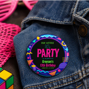 onze kleine Retro Neon 80's Verjaardagsfeestje Ronde Button 3,2 Cm