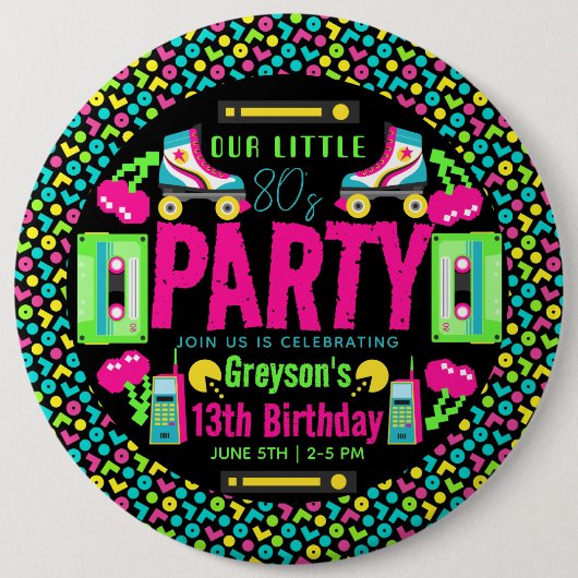 onze kleine Retro Neon 80's verjaardagsfeestje Ronde Button 6,0 Cm (Voorkant)
