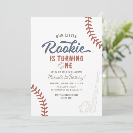 Onze kleine Rookie Baseball 1e Verjaardag Kaart (Staand voorkant)