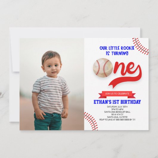 Onze kleine Rookie Baseball ONE 1e Verjaardagsfees Kaart (Voorkant)