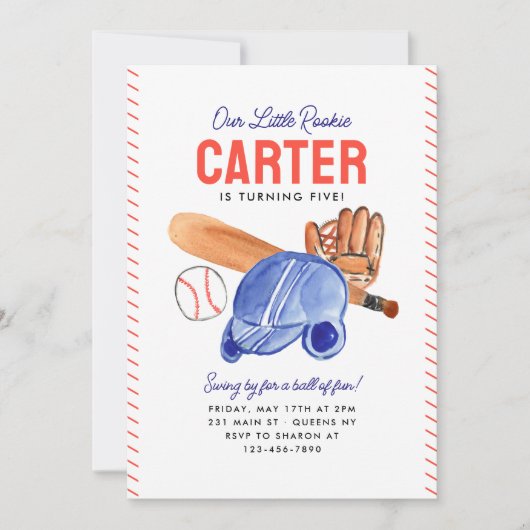 Onze kleine Rookie Helm Bat Baseball Verjaardag Kaart (Voorkant)