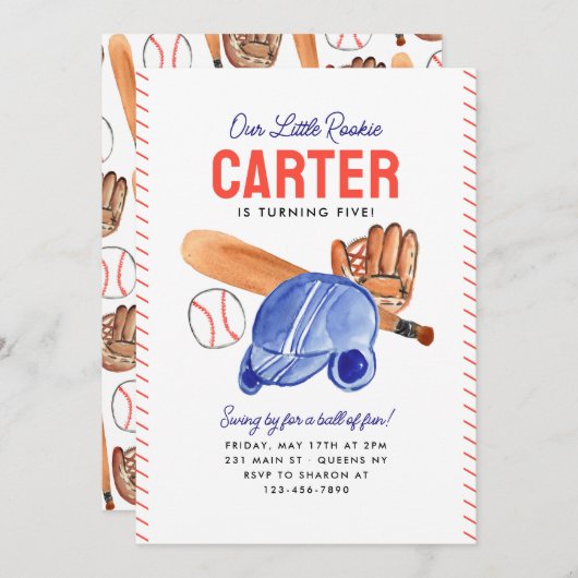 Onze kleine Rookie Helm Bat Baseball Verjaardag Kaart (Voorkant / Achterkant)