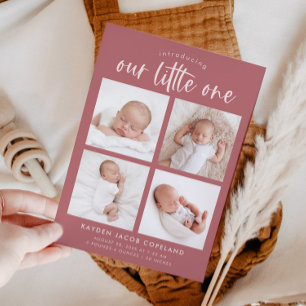 Onze kleine roze multi foto geboorte aankondiging