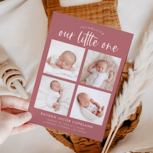 Onze kleine roze multi foto geboorte aankondiging