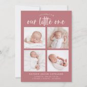 Onze kleine roze multi foto geboorte aankondiging (Voorkant)