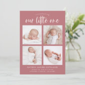 Onze kleine roze multi foto geboorte aankondiging (Staand voorkant)