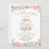 Onze kleine roze roze goudflorale verjaardag op de kaart (Voorkant)