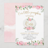 Onze kleine roze roze goudflorale verjaardag op de kaart (Voorkant / Achterkant)