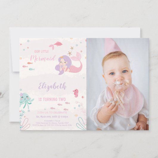Onze Kleine Roze Zeemeermin Verjaardag Uitnodiging (Voorkant)