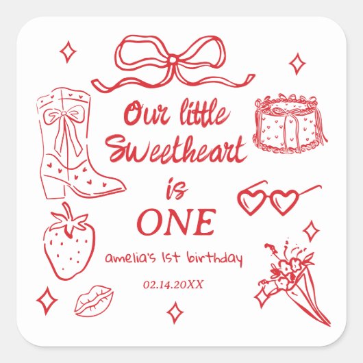 Onze kleine schat is jarig vierkante sticker (Voorkant)