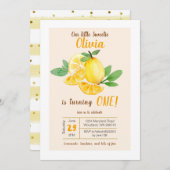 Onze kleine schatje Lemon 1e verjaardag Uitnodigin Kaart (Voorkant / Achterkant)