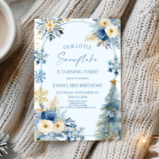 Onze kleine sneeuwvlok blauwe winter verjaardagsfe kaart
