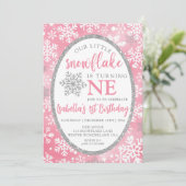 ONZE KLEINE SNEEUWVLOK ROZE 1E VERJAARDAG KAART (Staand voorkant)