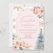 Onze kleine sneeuwvlok roze winter verjaardagsfees kaart (Voorkant)