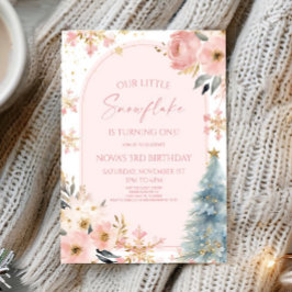 Onze kleine sneeuwvlok roze winter verjaardagsfees kaart