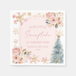 Onze kleine sneeuwvlok roze winter verjaardagsfees servet