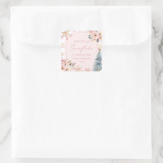 Onze kleine sneeuwvlok roze winter verjaardagsfees vierkante sticker (Tas)