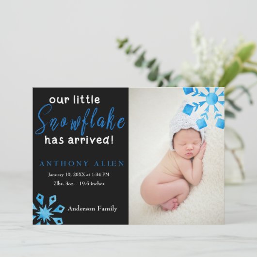 Onze kleine Snowflake maakte geboorteaankondiging Kaart (Staand voorkant)