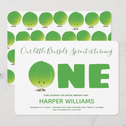 Onze kleine spruit uit Brussel wordt één verjaarda Kaart (Voorkant / Achterkant)