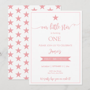 Onze kleine Star Birthday Flat Invitation Roze Kaart