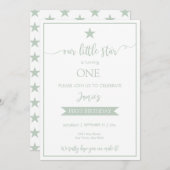 Onze kleine Star Birthday Flat Invitation Sage Kaart (Voorkant / Achterkant)