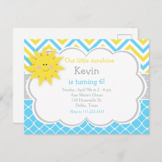 Onze kleine Sunshine Blauwe en Gele Verjaardagsfee Briefkaart (Voorkant / Achterkant)