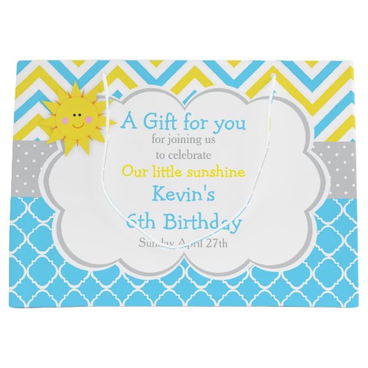 Onze kleine Sunshine Blue en Yellow Birthday Party Groot Cadeauzakje (Voorkant)