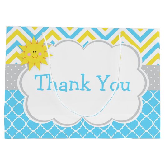 Onze kleine Sunshine Blue en Yellow Birthday Party Groot Cadeauzakje (Achterkant)