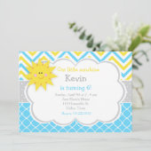 Onze kleine Sunshine Blue en Yellow Birthday Party Kaart (Staand voorkant)