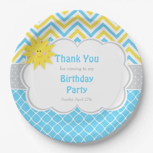 Onze kleine Sunshine Blue en Yellow Birthday Party Papieren Bordje (Voorkant)