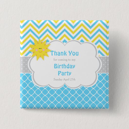 Onze kleine Sunshine Blue en Yellow Birthday Party Vierkante Button 5,1 Cm (Voorkant)